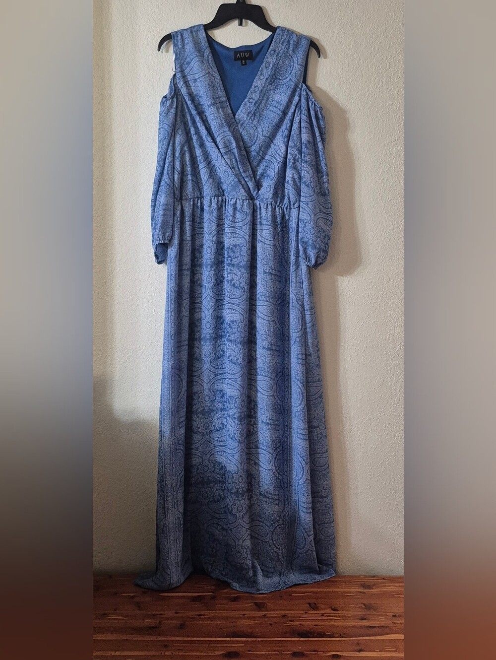 AUW Light Blue Paisley Cold-Shoulder Wrap Maxi Dress
